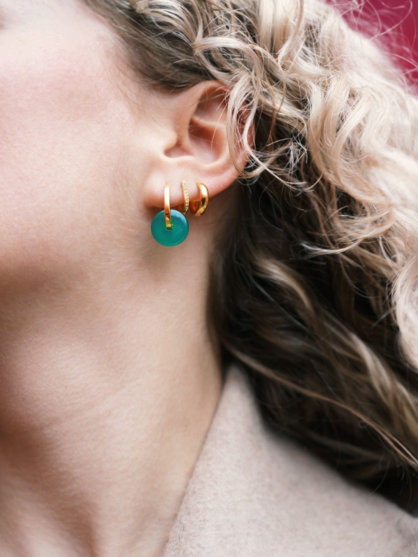 Green Onyx Hoops - Boucles d'oreilles - Vermeil